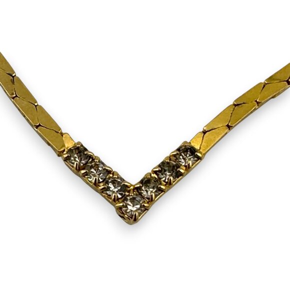 Gold-tone Chevron Rhinestone V Necklace - Picture 3 of 10